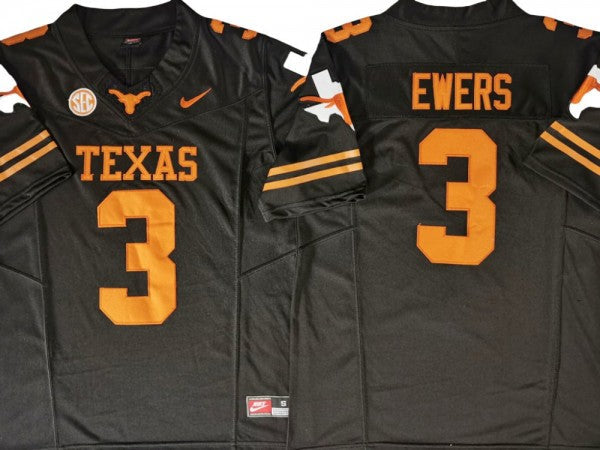 Texas Longhorns #3 Quinn Ewers Black Vapor F.U.S.E. Limited Jersey - Texas logo