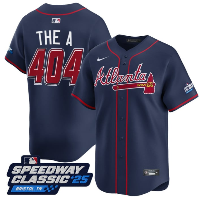 The A Jersey #404 Atlanta Braves Speedway Classic Stitched Navy