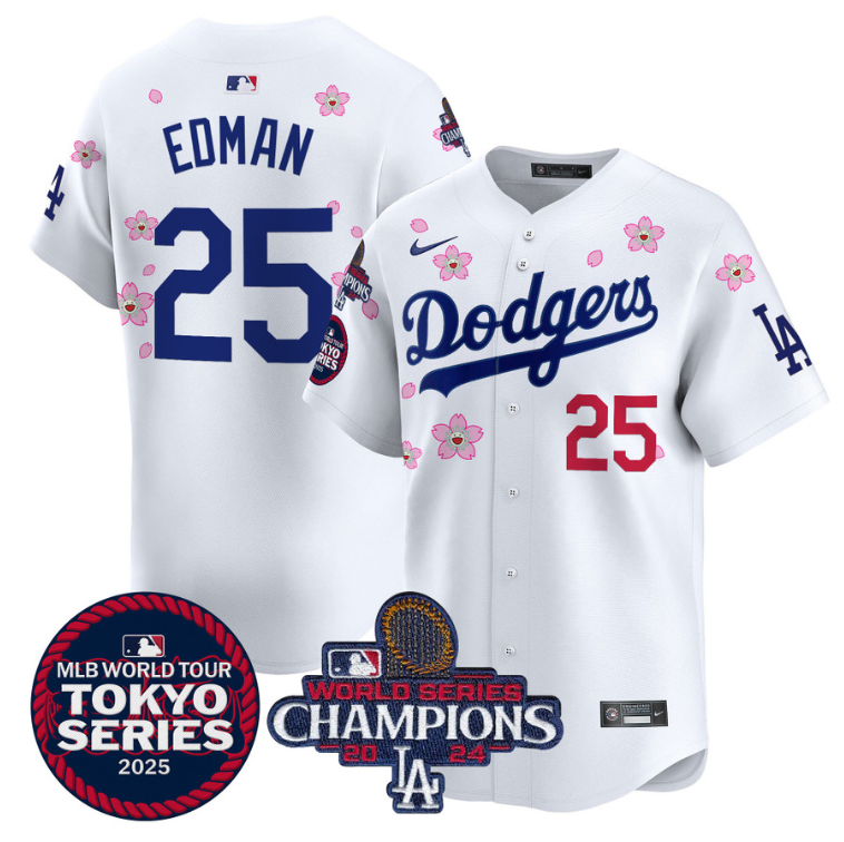 Tommy Edman Jersey #25 Dodgers Tokyo Series 2025 World Series Champions Patch White