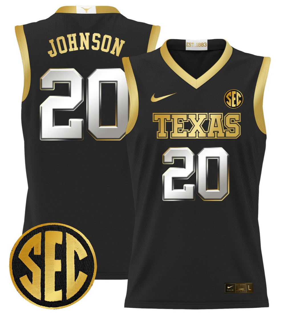 Tre Johnson Jersey #20 Texas Longhorns 2024 Lightweight Basketball Black Gold