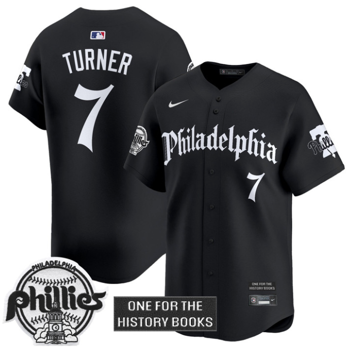Trea Turner Jersey #7 Phillies Retro Newspaper Edition Vapor Premier Limited Stitched Black