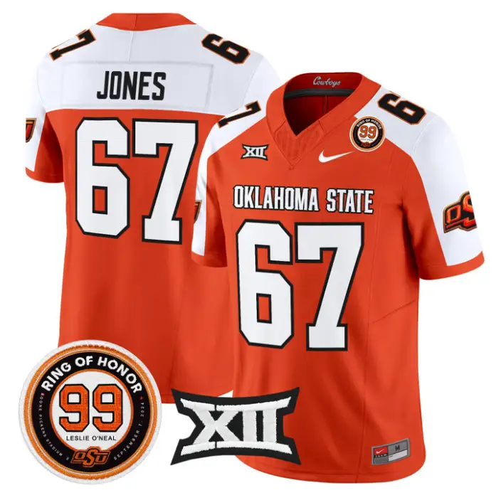 Trevin Jones Jersey #67 Oklahoma State 2026 Leslie O'neal Stitched