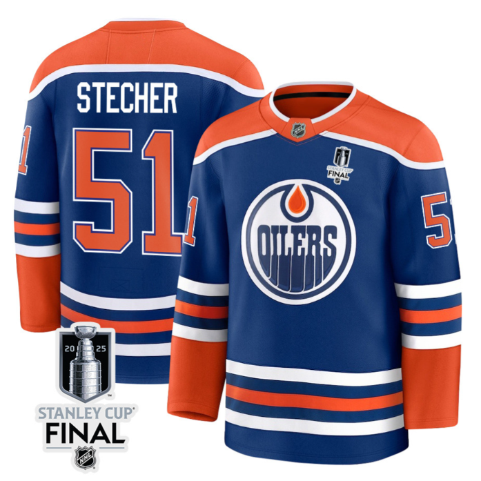 Troy Stecher 51 Edmonton Oilers 2025 STANLEY CUP Final Patch Home Men Jersey Royal