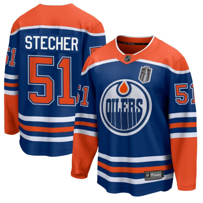 Troy Stecher 51 Edmonton Oilers 2025 Stanley Cup Final Home Breakaway Men Jersey - Royal