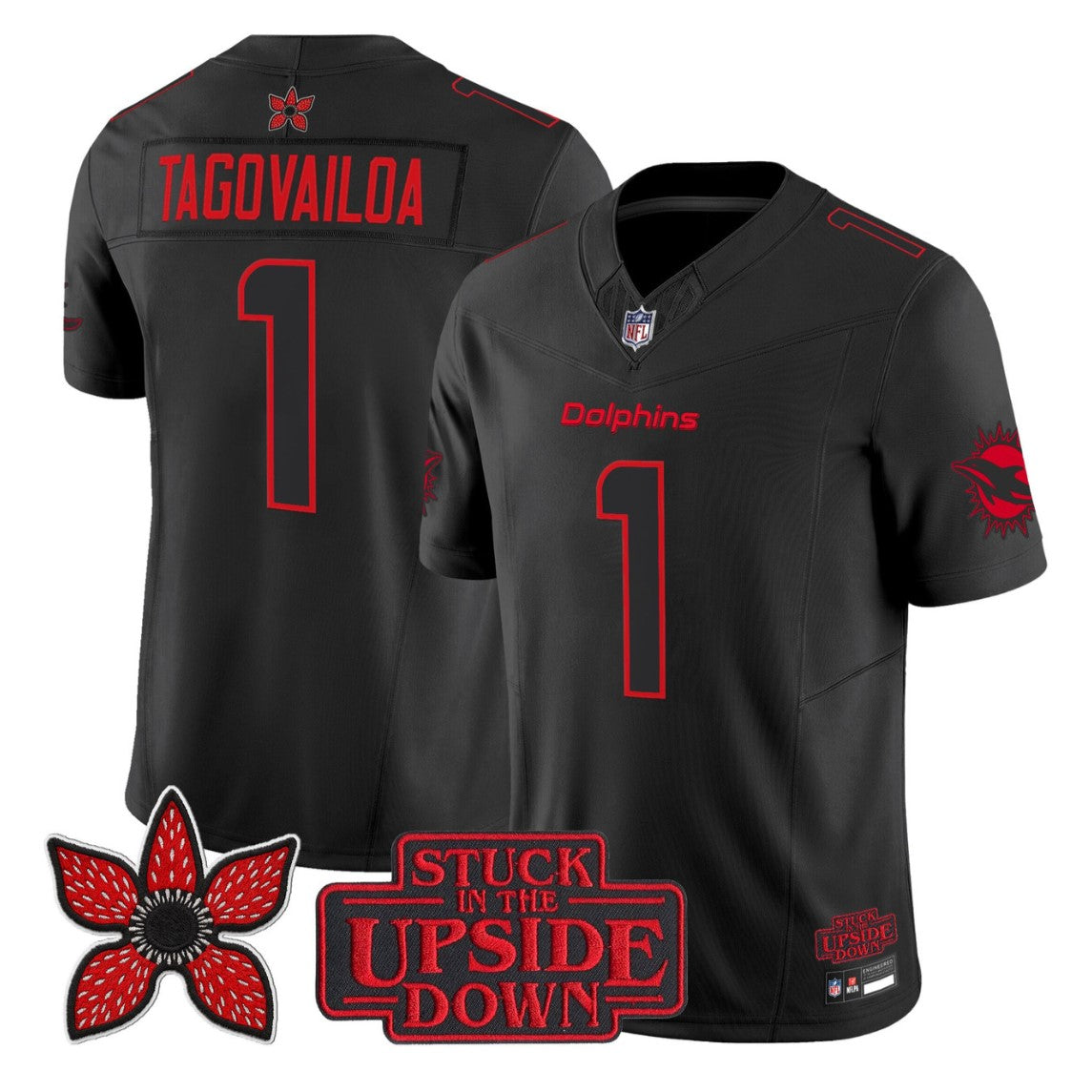 Tua Tagovailoa Jersey #1 Miami Dolphins Stranger Things Edition Limited Stitched