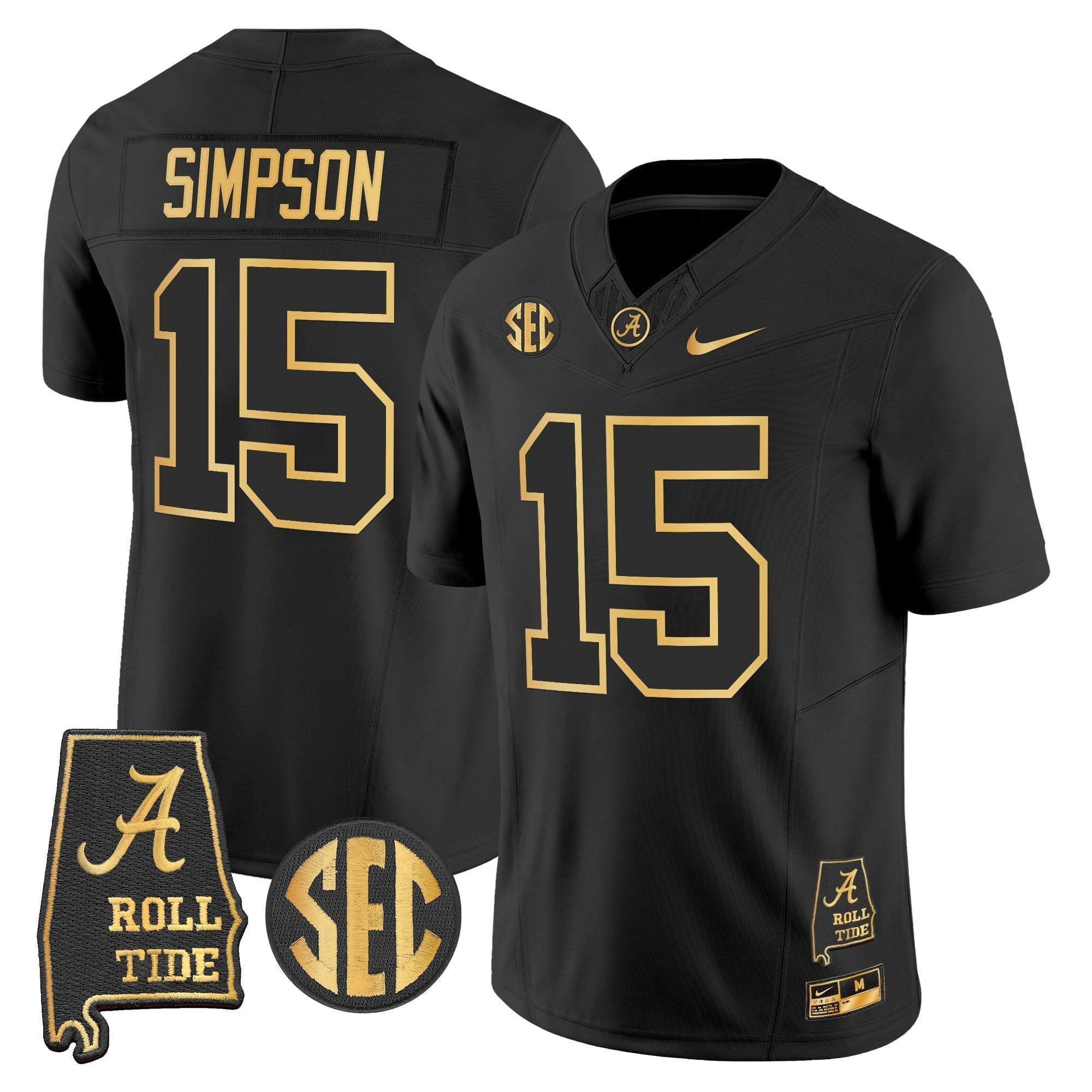 Ty Simpson Jersey #15 Alabama Crimson Tide 2025 Gold Vapor Stitched