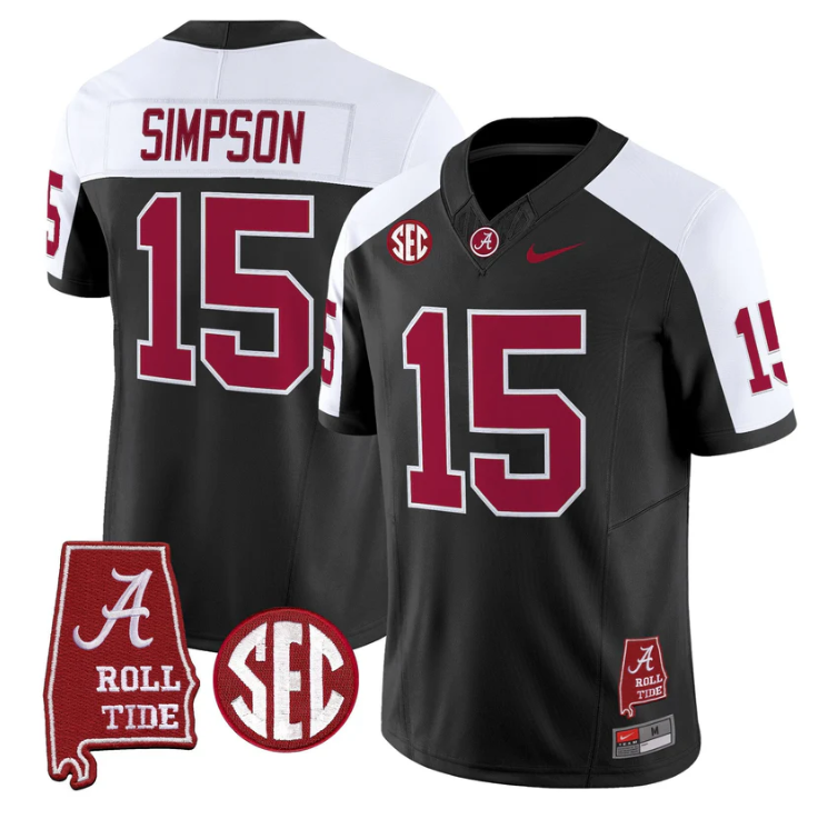 Ty Simpson Jersey #15 Alabama Crimson Tide Throwback Map Stitched