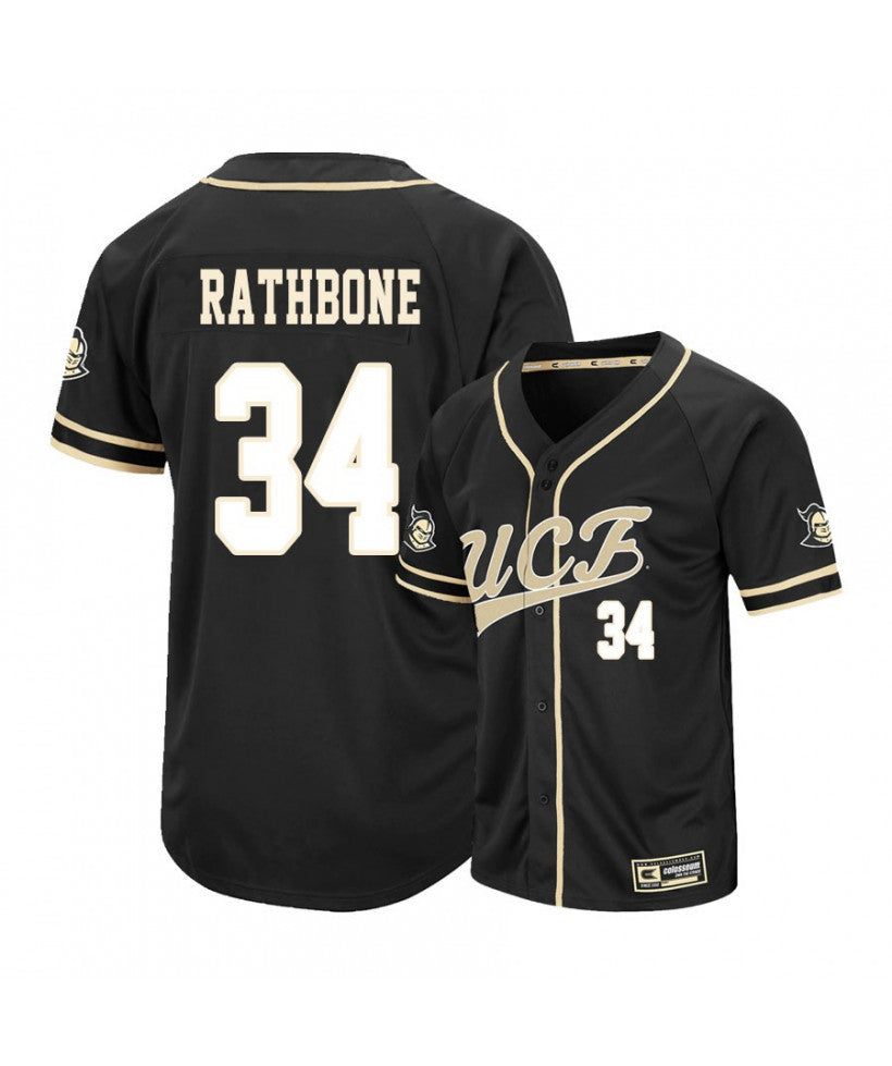 UCF Knights 34 Jordan Rathbone Black College Baseball Jersey