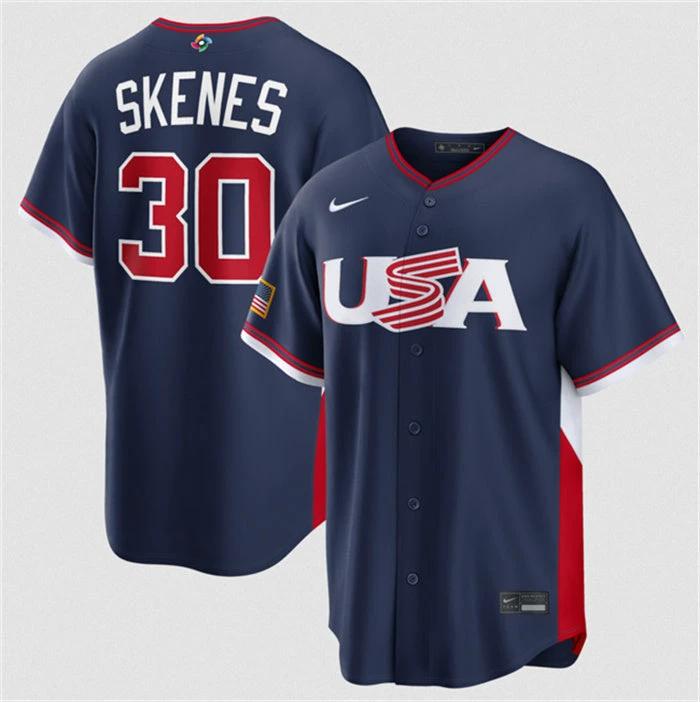 USA Baseball #30 Paul Skenes Jersey Navy 2026 World Baseball Classic Road Stadium Stitched