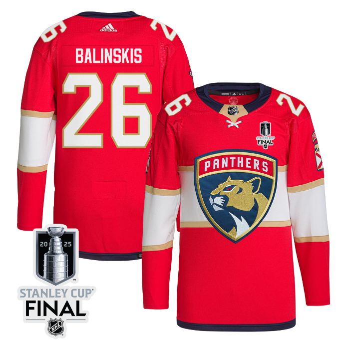 Uvis Balinskis 26 Florida Panthers 2025 STANLEY CUP Final Patch Home Men Jersey Red