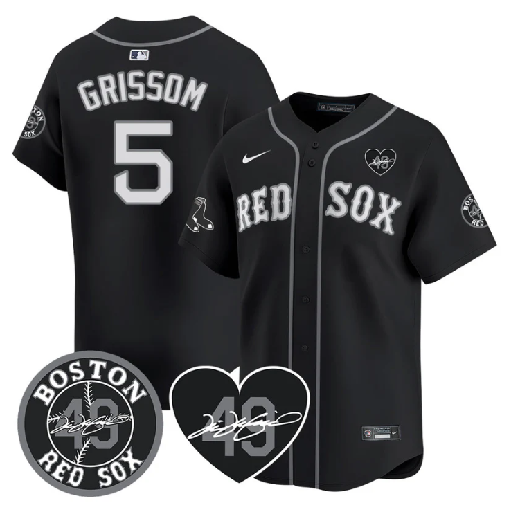 Vaughn Grissom Jersey #5 Boston Red Sox Tim Wakefield Memorial Patch Stitched Black