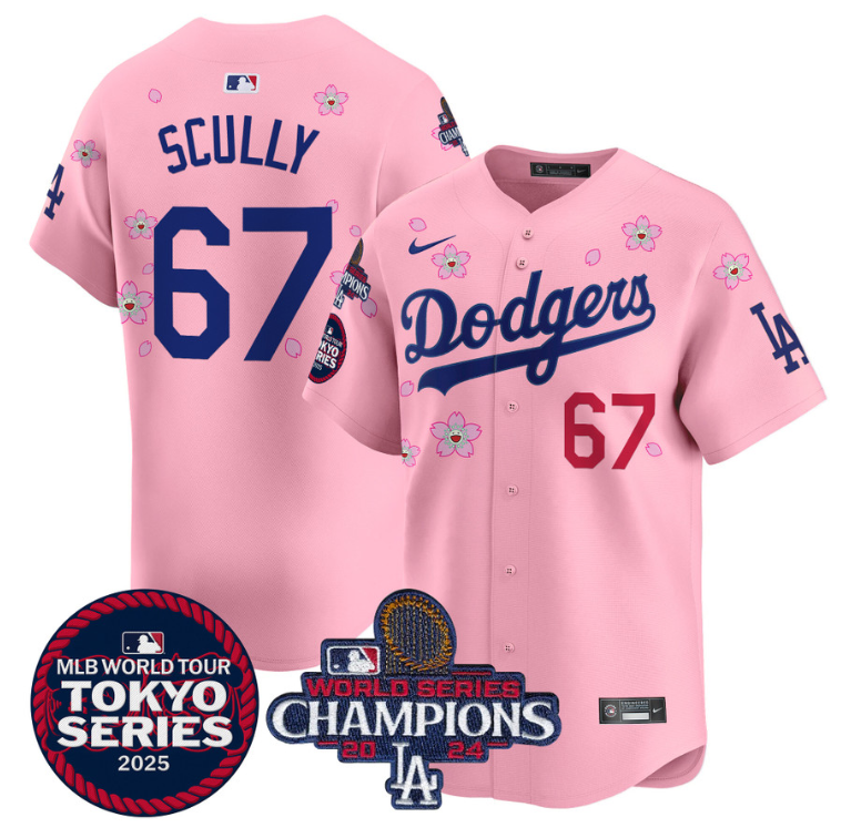 Vin Scully Jersey #67 Dodgers Tokyo Series 2025 World Series Champions Patch Cherry Blossom