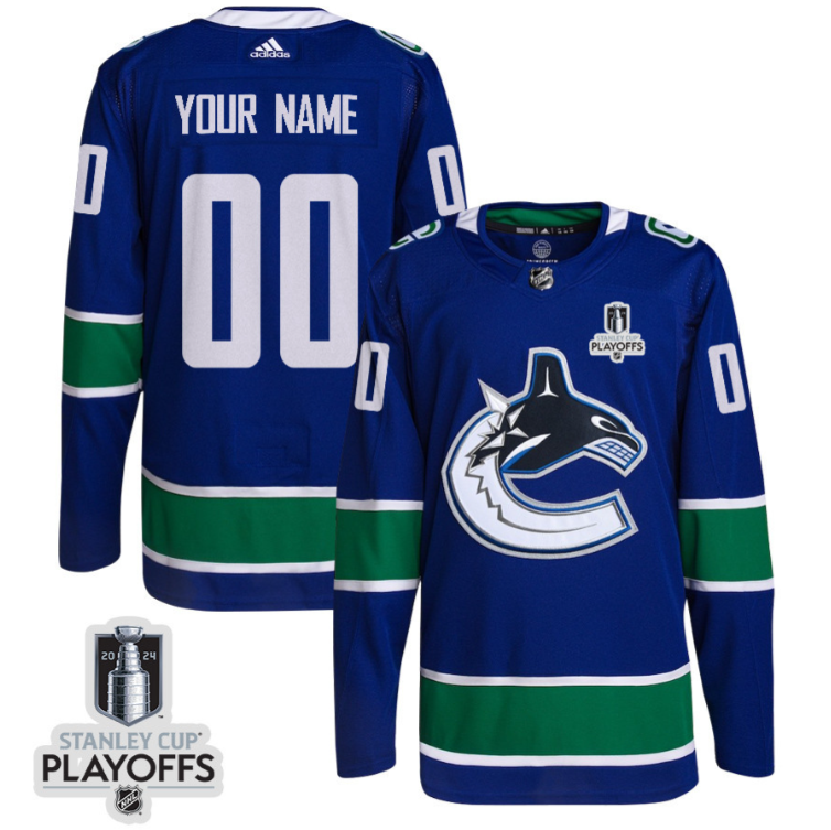 Vancouver Canucks 2024 NHL Playoffs Patch Home Jersey Customized - Men, Blue