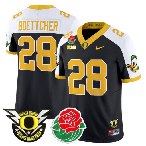 Bryce Boettcher Jersey #28 Oregon Ducks 2025 Rose Bowl Game Patch Vapor Black Alternate