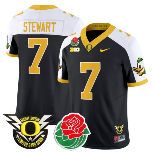 Evan Stewart Jersey #7 Oregon Ducks 2025 Rose Bowl Game Patch Vapor Black Alternate
