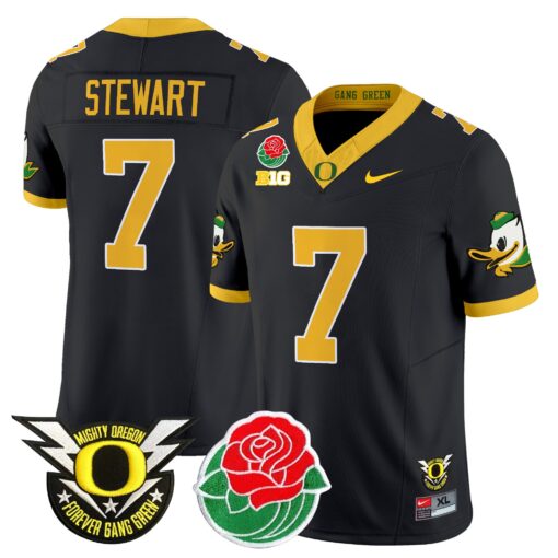 Evan Stewart Jersey #7 Oregon Ducks 2025 Rose Bowl Game Patch Vapor Black
