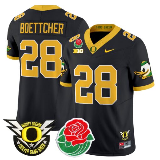 Bryce Boettcher Jersey #28 Oregon Ducks 2025 Rose Bowl Game Patch Vapor Black