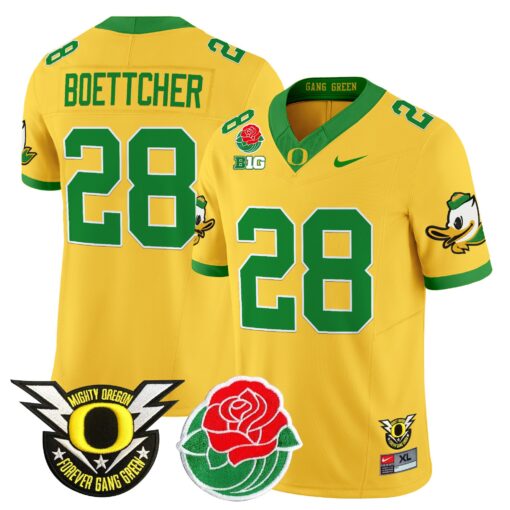 Bryce Boettcher Jersey #28 Oregon Ducks 2025 Rose Bowl Game Patch Vapor Gold