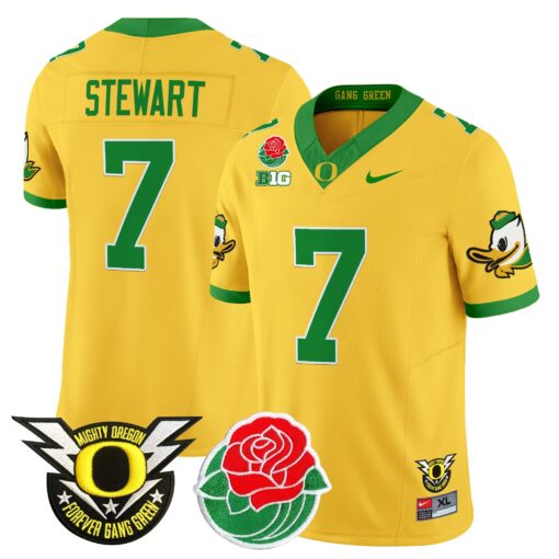 Evan Stewart Jersey #7 Oregon Ducks 2025 Rose Bowl Game Patch Vapor Gold
