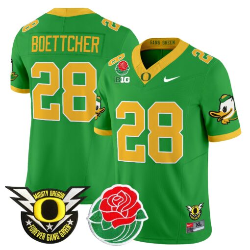Bryce Boettcher Jersey #28 Oregon Ducks 2025 Rose Bowl Game Patch Vapor Green