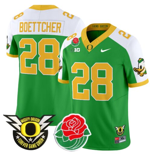 Bryce Boettcher Jersey #28 Oregon Ducks 2025 Rose Bowl Game Patch Vapor Green Alternate