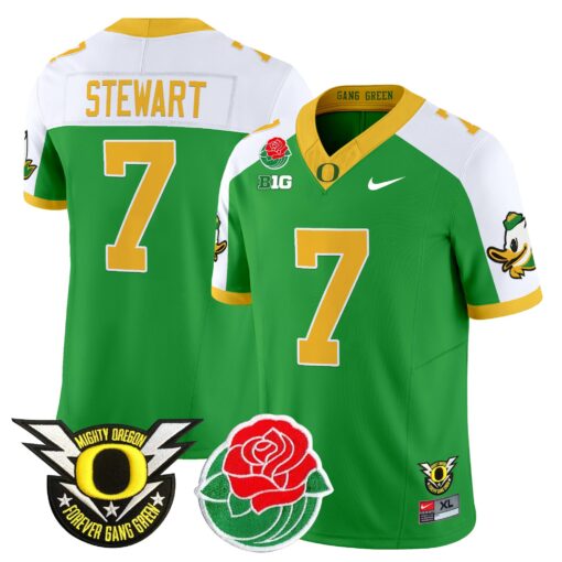 Evan Stewart Jersey #7 Oregon Ducks 2025 Rose Bowl Game Patch Vapor Green Alternate