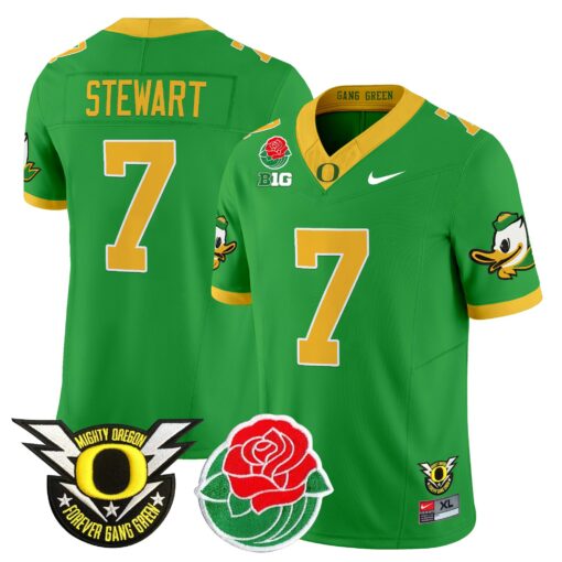 Evan Stewart Jersey #7 Oregon Ducks 2025 Rose Bowl Game Patch Vapor Green