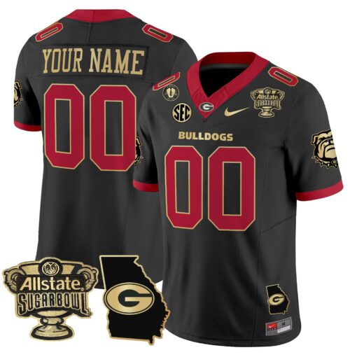 Custom Georgia Bulldogs Jersey 2025 Sugar Bowl Patch Vapor Limited Black