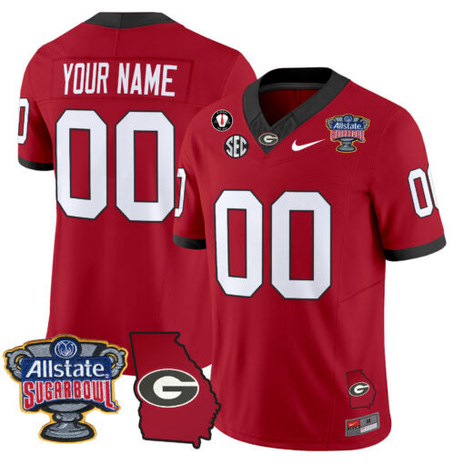 Custom Georgia Bulldogs Jersey 2025 Sugar Bowl Patch Vapor Limited Red