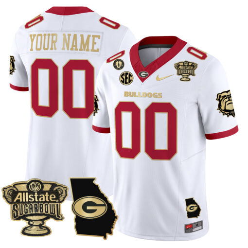 Custom Georgia Bulldogs Jersey 2025 Sugar Bowl Patch Vapor Limited White