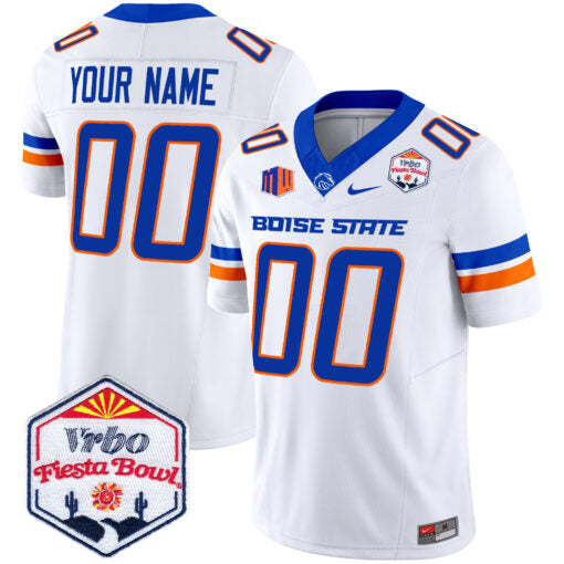 Custom Boise State Broncos Jersey 2025 Fiesta Bowl Patch Vapor Limited White