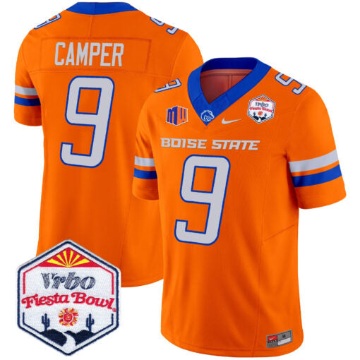 Cameron Camper Jersey #9 Boise State Broncos 2025 Fiesta Bowl Patch Vapor Orange Alternate