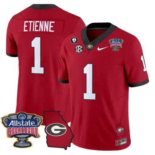 Trevor Etienne Jersey #1 Georgia Bulldogs 2025 Sugar Bowl Patch Vapor Red