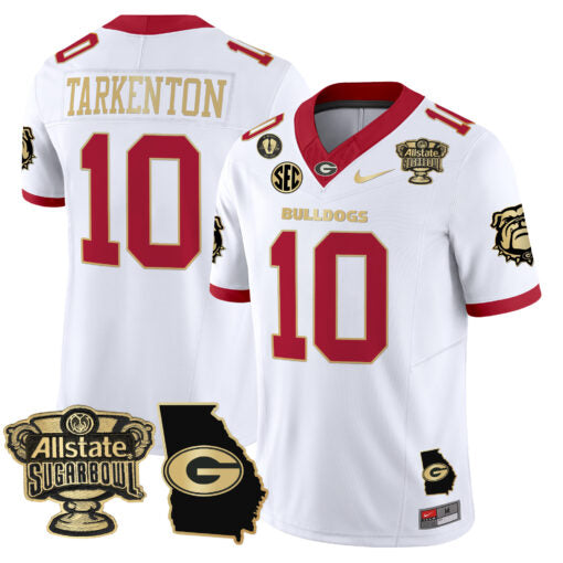 Fran Tarkenton Jersey #10 Georgia Bulldogs 2025 Sugar Bowl Patch Vapor White Gold Trim
