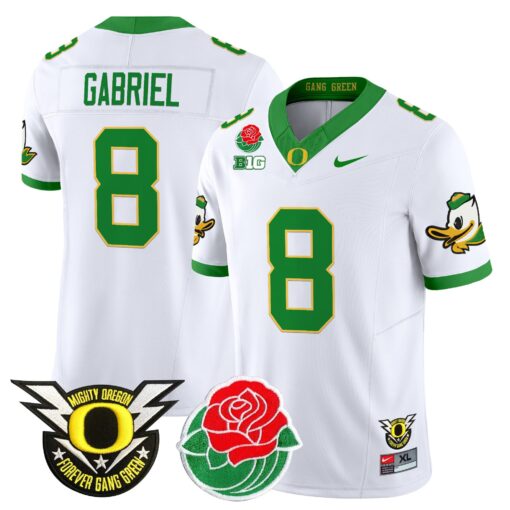 Dillon Gabriel Jersey #8 Oregon Ducks 2025 Rose Bowl Game Patch Vapor White