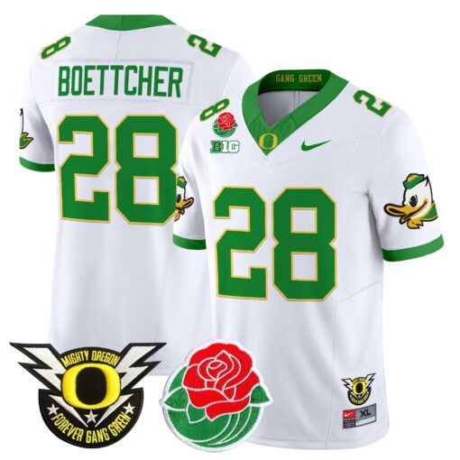 Bryce Boettcher Jersey #28 Oregon Ducks 2025 Rose Bowl Game Patch Vapor White