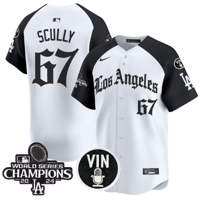 Vin Scully Jersey #67 Dodgers 2025 LA Gothic Style Vapor Premier Limited Stitched Alternate