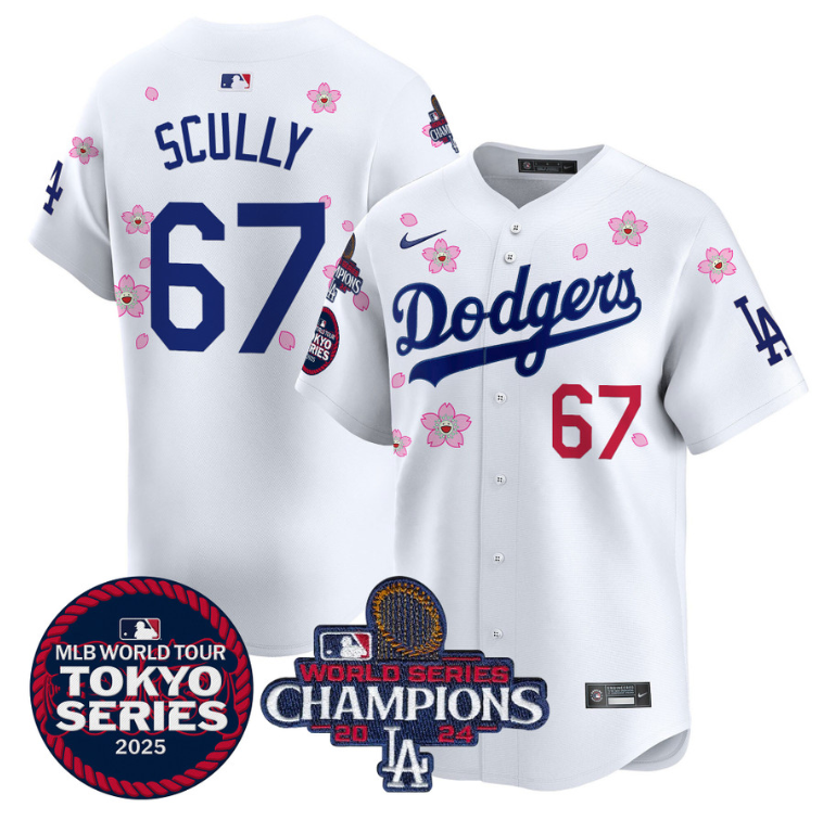 Vin Scully Jersey #67 Dodgers Tokyo Series 2025 World Series Champions Patch White