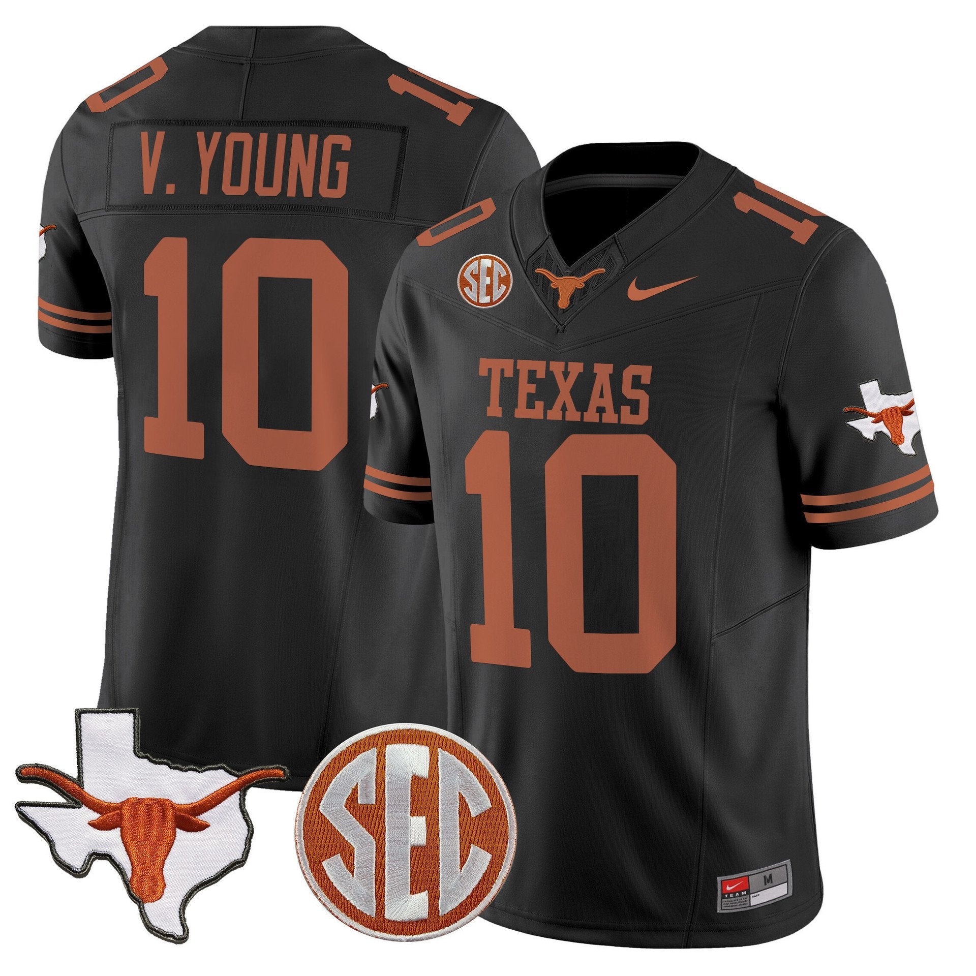Vince Young Jersey #10 Texas Longhorns 2025 State Map SEC Patch Black