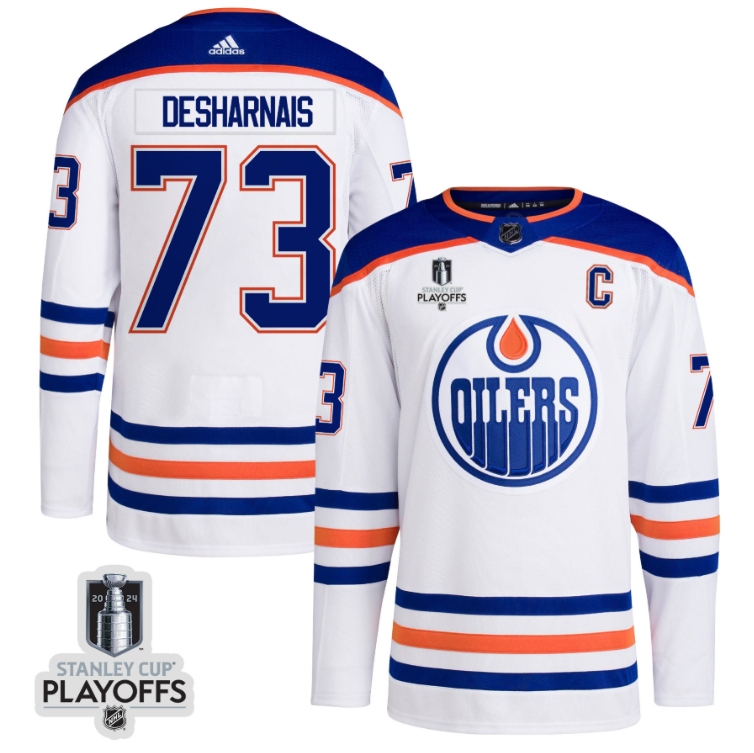 Vincent Desharnais 73 Edmonton Oilers 2024 NHL Playoffs Patch Away Jersey - Men, White