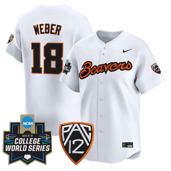 Wilson Weber Jersey #18 Oregon State Beavers 2025 World Series Stitched White