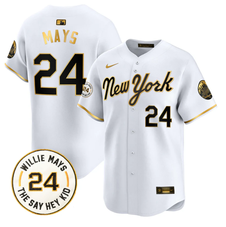 Willie Mays Jersey #24 New York Mets Willie Mays Patch Vapor Premier Limited Stitched New York Gold