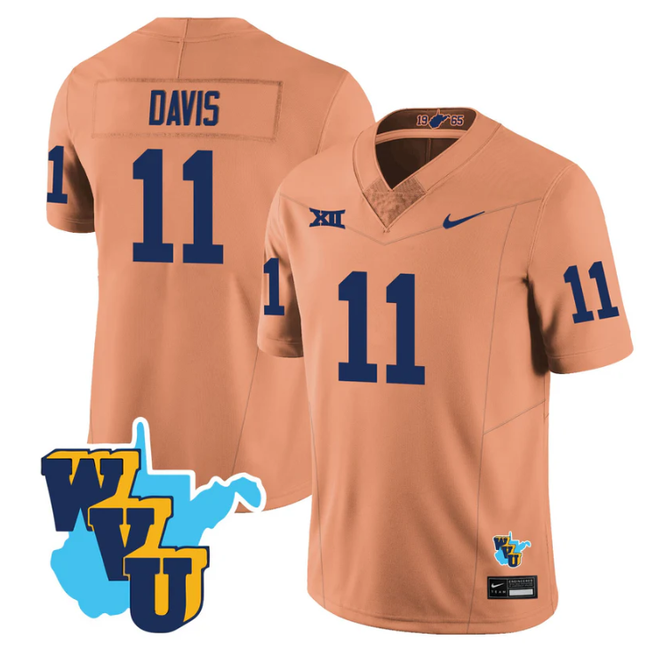 William Davis Jersey #11 West Virginia Mountaineers 1965-2025 Throwback Gold