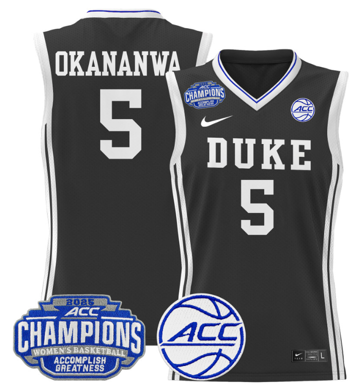 Women's Oluchi Okananwa Jersey #5 Duke Blue Devils 2025 ACC Champions Black (Copy)