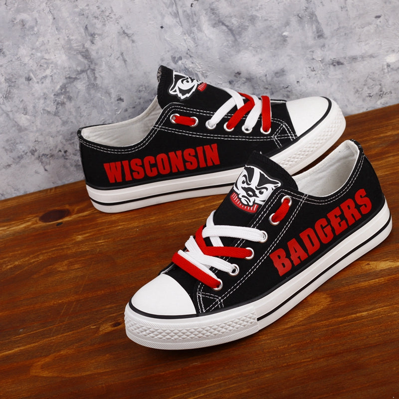 Wisconsin Badgers Limited Print NCAA College Students Low Top Canvas Shoes Sport Sneakers