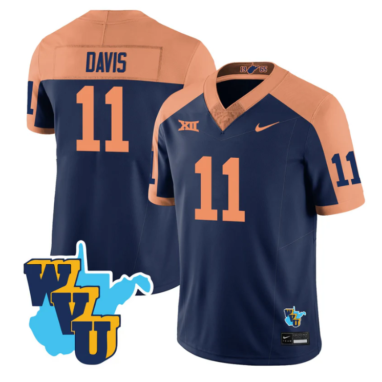 William Davis Jersey #11 West Virginia Mountaineers 1965-2025 Throwback Navy Alternate