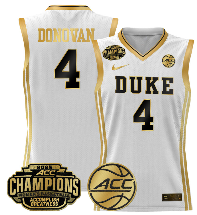 Women's Jadyn Donovan Jersey #4 Duke Blue Devils 2025 ACC Champions White Gold