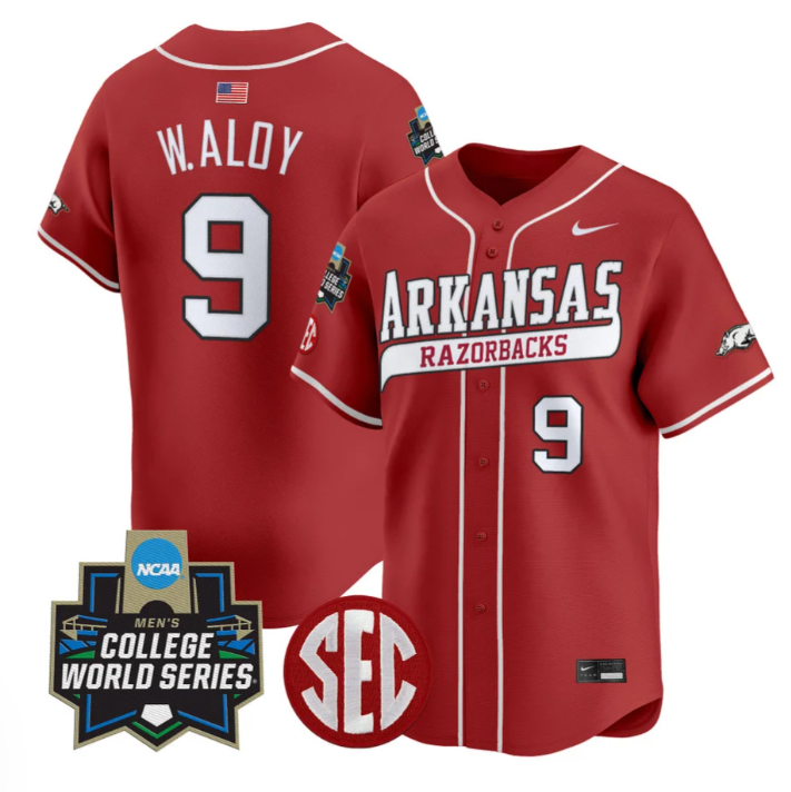 Wehiwa Aloy Jersey #9 Arkansas Razorbacks 2025 World Series Stitched Cardinal