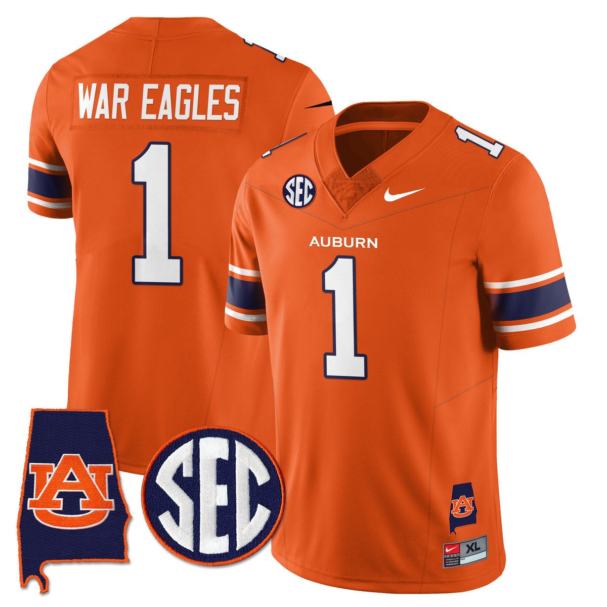 War Eagles Jersey #1 Auburn Tigers Alabama Patch Vapor Stitched Orange