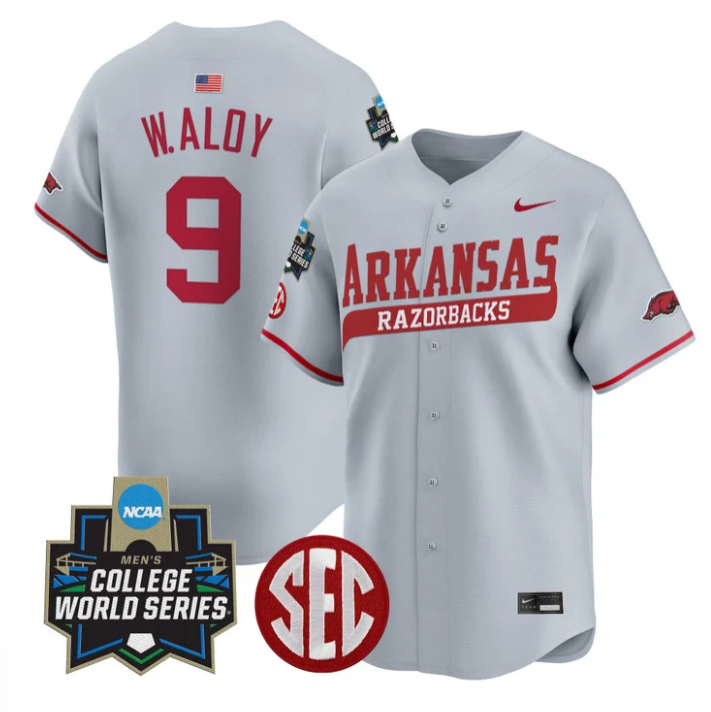 Wehiwa Aloy Jersey #9 Arkansas Razorbacks 2025 World Series Stitched Gray